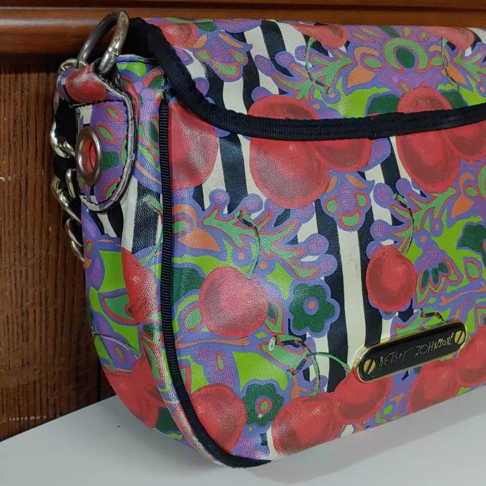 Betsey Johnson Cherries and Stripes  Crossbody Saddle Bag - Picture 7 of 17
